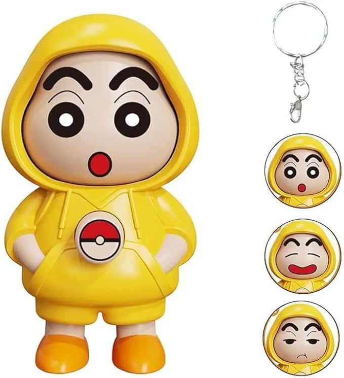 Shinchan Face Changing Keychain with 3 Expressions 3D Cartoon Character (Yellow).