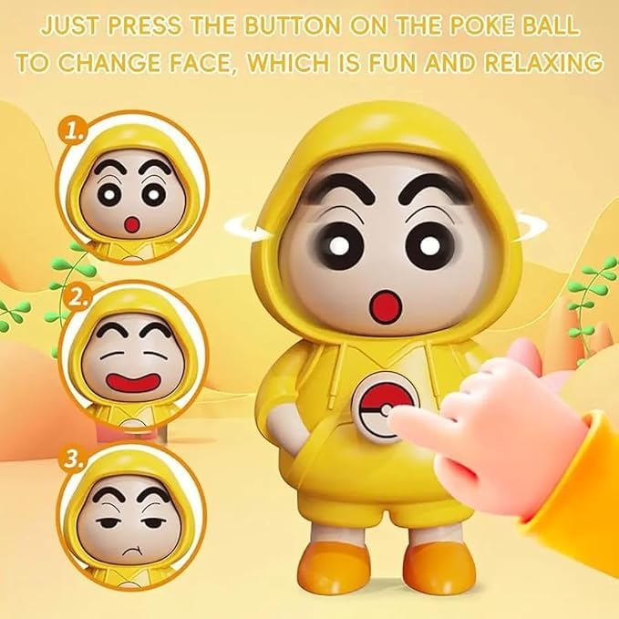 Shinchan Face Changing Keychain with 3 Expressions 3D Cartoon Character (Yellow).