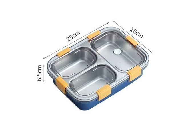3 Compartment Stainless Steel Lunch Box, Pack Of 1 (Multi Color)